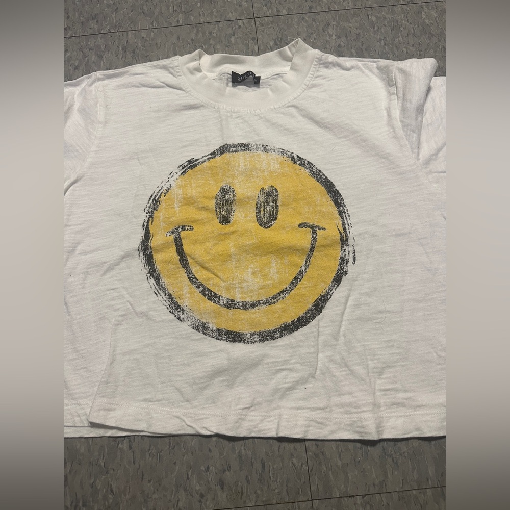 White Smiley Face Short Sleeve Tee